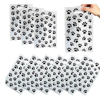 30/20/10pcs Pink Paw Gift Bag Birthday Decoration Black Footprints Dog Cat Handle Goody Bags Biscuit Wrapper Kids Party Supplies
