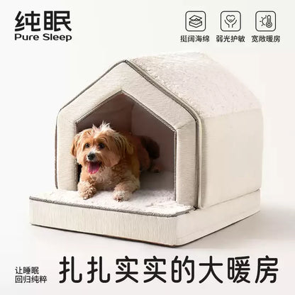 Sponge-Enclosed Small Dog House  Waterproof Winter Dog Bed  Removable Pet Warm House  Collapsible   Cat Sleeping Space