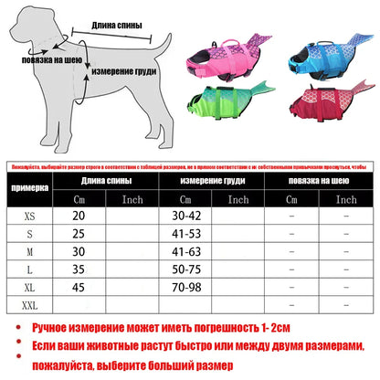 the MER-DOG - Pet Dog Life Jacket, Enhanced Buoyancy Small Dogs Swimming Clothes, Safety Vest with Handle for Medium/Large Dog, Surfing Costume