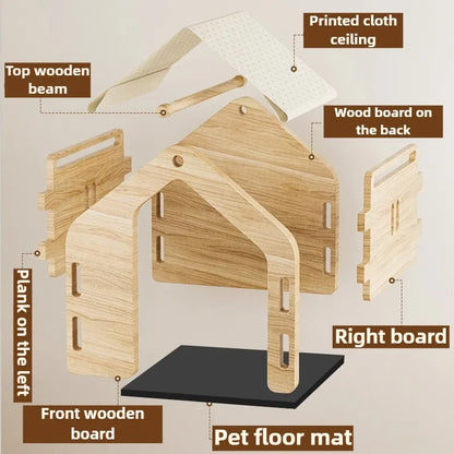 the MODERN DOG - Indoor Doghouse Bed, Solid Wood All Season Universal Dog/Cat House Villa, Breathable Large Space Puppy Crate, Portable Pet Tent