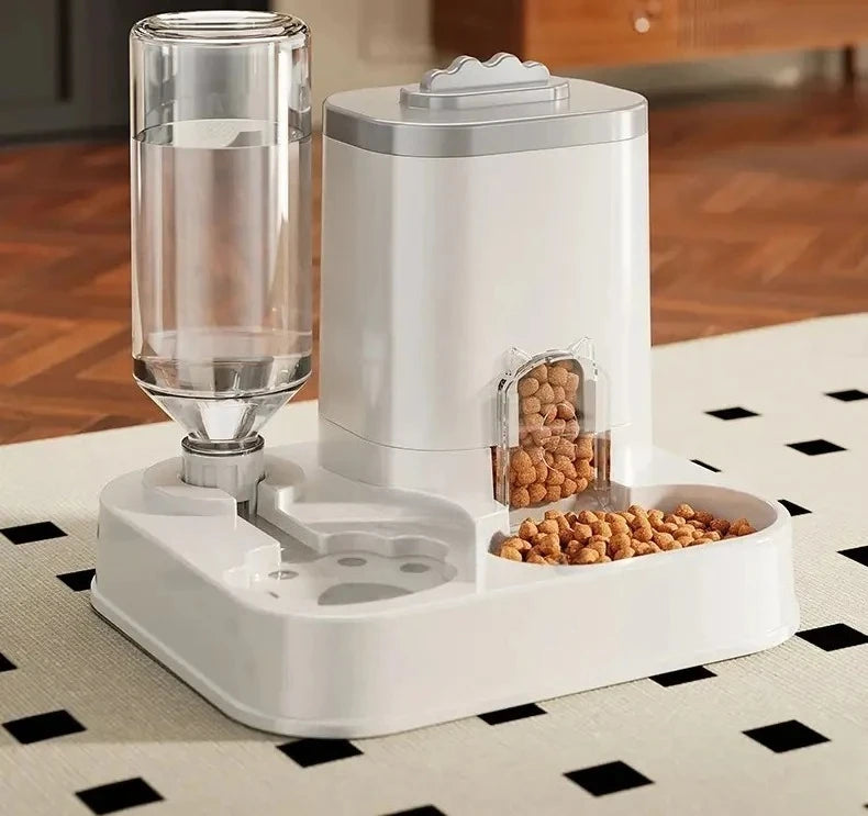Automatic Cat & Dog Water Dispenser with Integrated Food Basin No Batteries Needed,Automatic Pet Feeder One-Piece Design