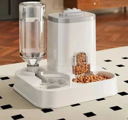 Automatic Cat & Dog Water Dispenser with Integrated Food Basin No Batteries Needed,Automatic Pet Feeder One-Piece Design