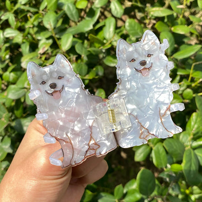 Cute Cartoon Acrylic Corgi Chihuahua Dog Printed Hair Clip Claw For Women Girls New Geometric Hairpin Hair Accessories Tool