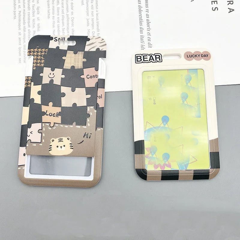 Cat and dog pattern Bank Credit ID Card Student Bus Card Holders Storage Protective Shell Pendant
