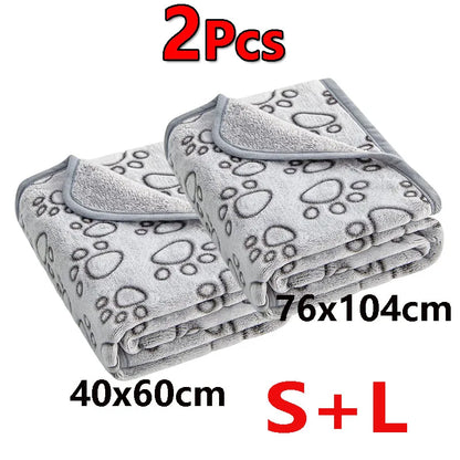 2PCS Soft Fluffy High Quality Pet Blanket Cute Cartoon Pattern Paw Print Dog  Pet Mat Warm and Comfortable Blanket for Cat Dogs