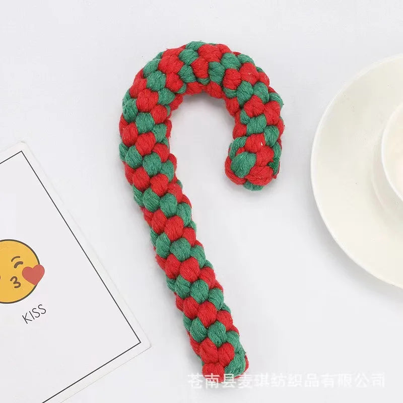 1pc Christmas Dog Rope Toy-Candy Cane Lasso Design with Red&White Stripes&Green Checkered Pattern,Safe Jute Blend Chew Toy