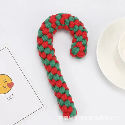 1pc Christmas Dog Rope Toy-Candy Cane Lasso Design with Red&White Stripes&Green Checkered Pattern,Safe Jute Blend Chew Toy