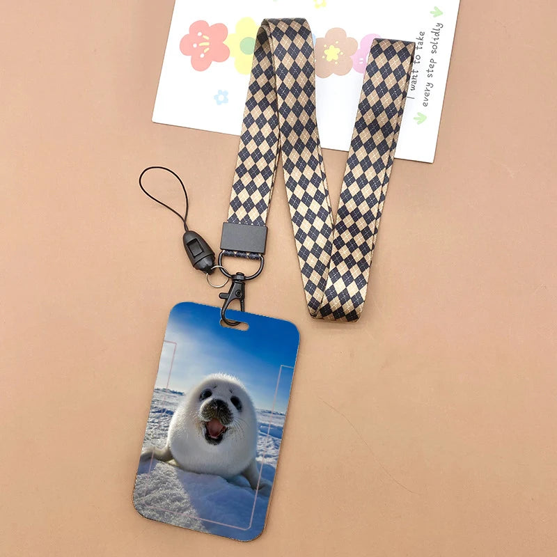 Cat and dog pattern Bank Credit ID Card Student Bus Card Holders Storage Protective Shell Pendant
