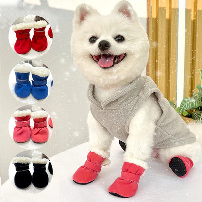 the SNOW DOG SLIPPERS - 4PCS Winter Waterproof Warm Non-Slip Snow Boots for Small Breeds Dogs, Puppy Outdoor Walking Dog Socks, Bootie Pet Paw Care