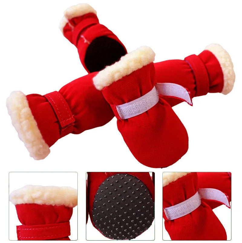 the SNOW DOG SLIPPERS - 4PCS Winter Waterproof Warm Non-Slip Snow Boots for Small Breeds Dogs, Puppy Outdoor Walking Dog Socks, Bootie Pet Paw Care