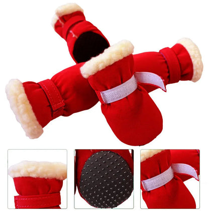 the SNOW DOG SLIPPERS - 4PCS Winter Waterproof Warm Non-Slip Snow Boots for Small Breeds Dogs, Puppy Outdoor Walking Dog Socks, Bootie Pet Paw Care