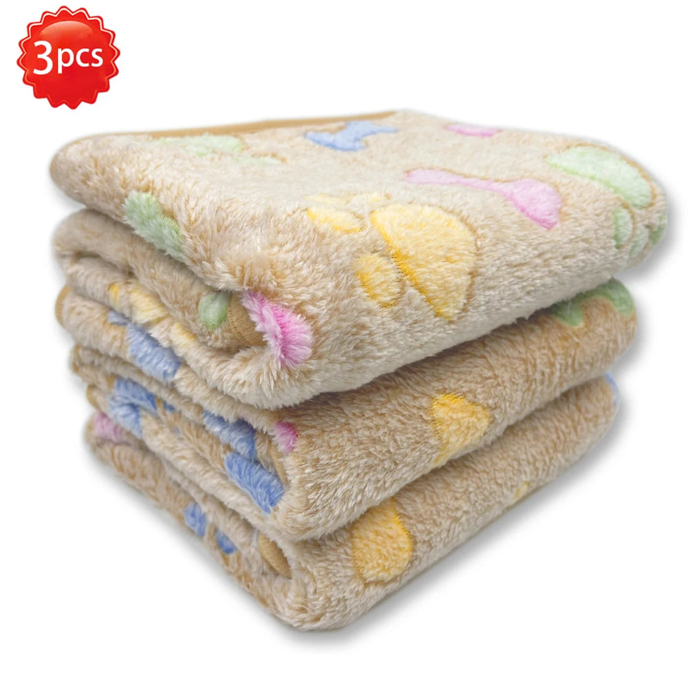 3PCS Soft Flannel Fleece Cat Dog Blanket Bed Mats Paw Foot Print Warm Pet Blanket Sleeping Beds Cover Mat For Pets Supplies
