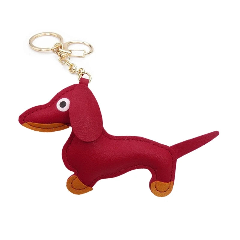 Mini Dachshund Dog Keychain  PU Leather Animals Keyring Hanging Ornament Backpack Handbag Charm Gift for Men Women