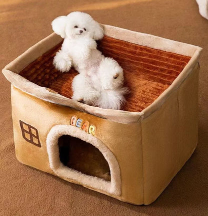 Cute Pet House with Foldable Soft Pet Bed Detachable Washable Pet Castle Suitable for Small Medium-sized Dogs and Cat Cave Nests