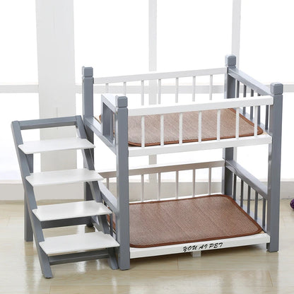 the DOGGY BUNKBED - Dog Bed, Solid Wood Princess Bed, Dog/Cat Under Pet Bunk Bed, High and Low Off the Ground Moisture-Proof Cat Kennel/Dog Kennel