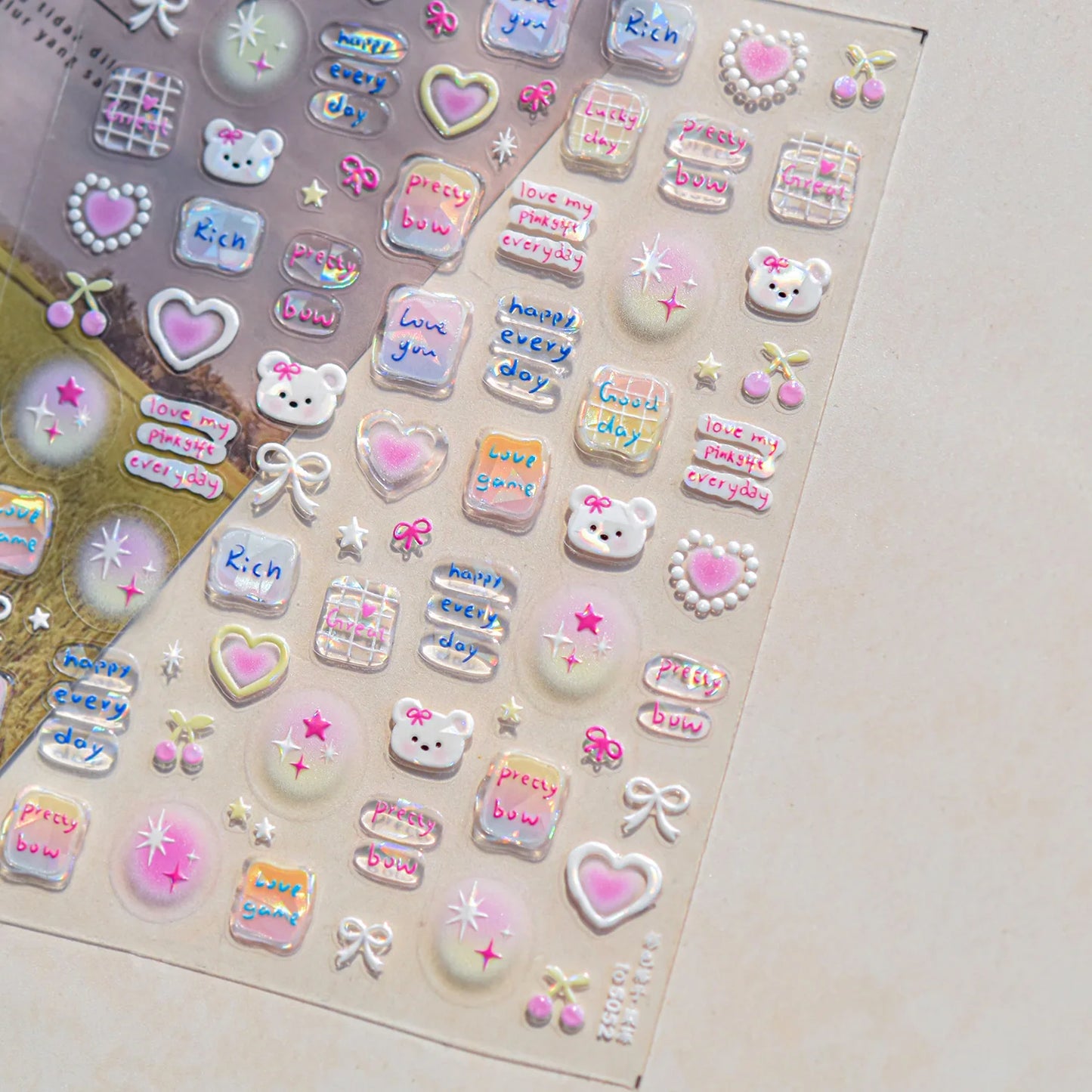 Colorful Balloon Cute Puppy Flower Cherry Bowknot Love Happy Dog Animal Self Adhesive Nail Art Sticker Decoration Manicure Decal