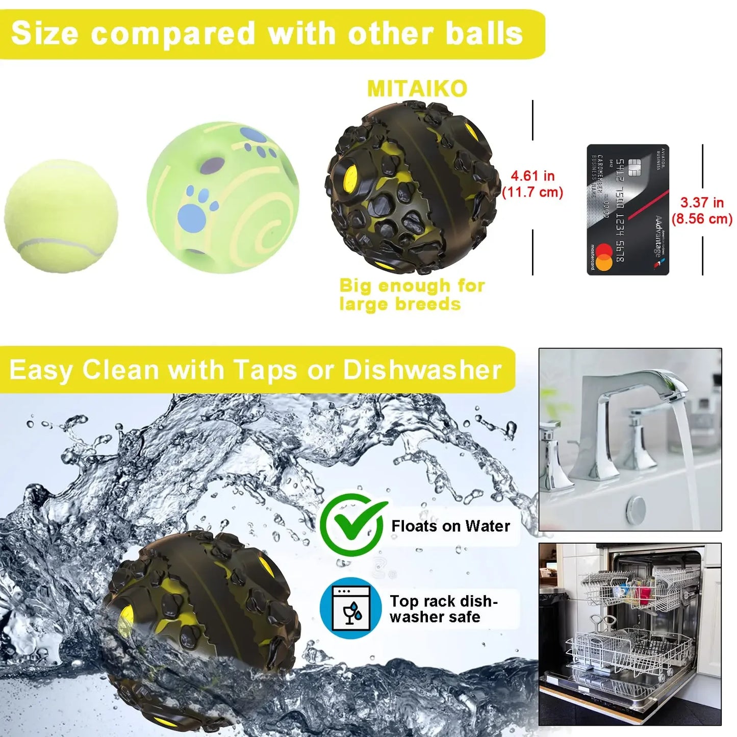 Dog Toy Ball for Aggressive Chewers, Interactive Fetch Dog Ball with Fun Squeaky Wobble Giggle Sound, Durable for Medium Dogs