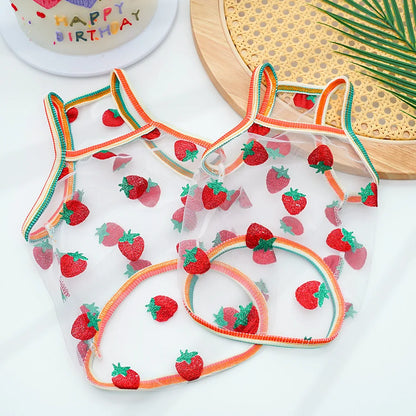 Pet Strap Sunscreen Vest Mesh Strawberries Dog Vests Dog Cat Clothing Supplies Thin Teddy Bear Colorful Dot Top Puppy Clothes