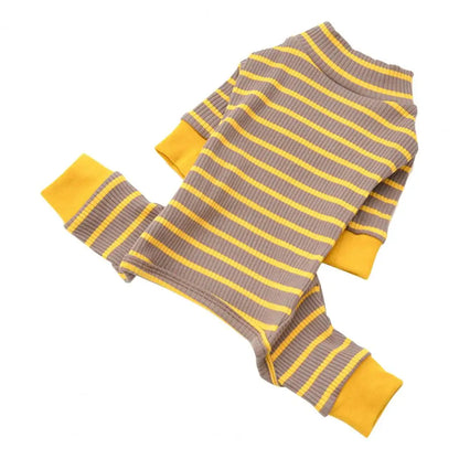 Dog Jumpsuits Striped Pattern Contrast Color Pet Romper O Neck Fabric Close Fitting Kitten Dogs Pajamas Costume For Winter