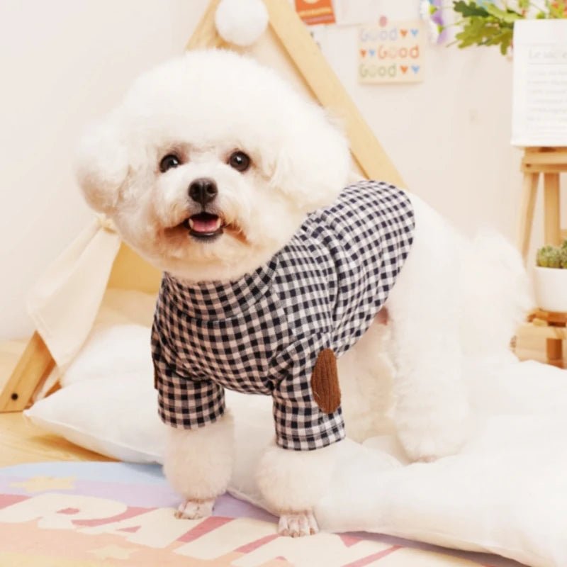Soft Cotton Pet Dog Clothes Warm Dog Plaid Shirt Luxury Puppy Pullover Autumn Cat Shirt Cute Solid Pet Costume Chihuahua Clothes