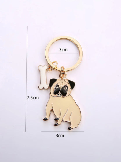 Metal Cute Dachshund Bulldog Dog keychains car key ring pet dogs heart Tag key men gift Metal Pendant best friend gifts