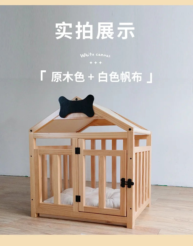 the DOG BONE DOGHOUSE - Solid Wood Doghouse, Large Space Double Doors Indoor Breathable Small Dog Washable Cat's Nest Doghouse, Waterproof Pet Bed