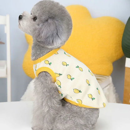 Lemon Pattern Dog Vest Shirt Pet Clothes Beige Blue Costume Sleeveless Hoodies Vests For Small Dogs Chiwawa Puppy Sweatshirt XXL
