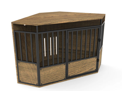 the CORNER CRATE - Furniture Style Wooden Pet Crate Corner Table, Heavy Duty Large Dog Cage Kennel