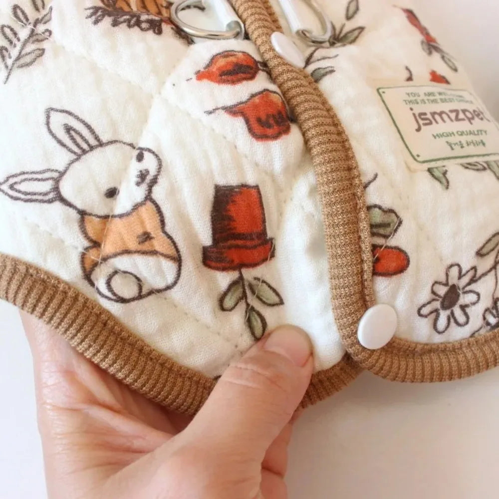 Fashion Cute Rabbit Printed Pet Dog Clothes with Velvet Jacket Pet Supplies Teddy Bear Coat Winter Warm Puppy Clothes Vest Gift