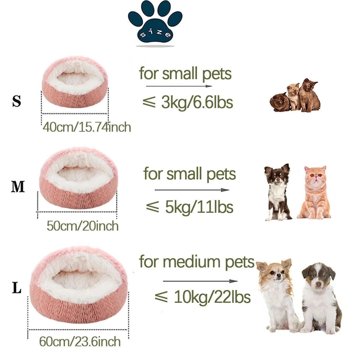 2 in 1 Soft Plush Pet Bed 50CM with Cover Round Cat Bed Pet Puppy Mattress Warm Cat Dog Sleeping Nest Cave for Small Dogs Mats