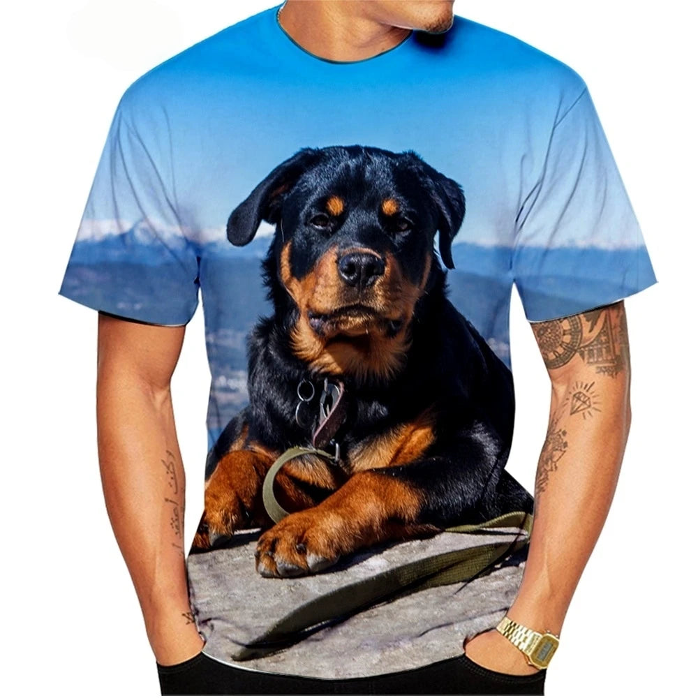 the ROTTWEILER - Cute Pet Dog Summer Men's T-Shirt, 3D Rottweiler Fashion Print Short Sleeve Outdoor Casual Tee, Loose Comfortable Men's Clothing