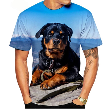 the ROTTWEILER - Cute Pet Dog Summer Men's T-Shirt, 3D Rottweiler Fashion Print Short Sleeve Outdoor Casual Tee, Loose Comfortable Men's Clothing