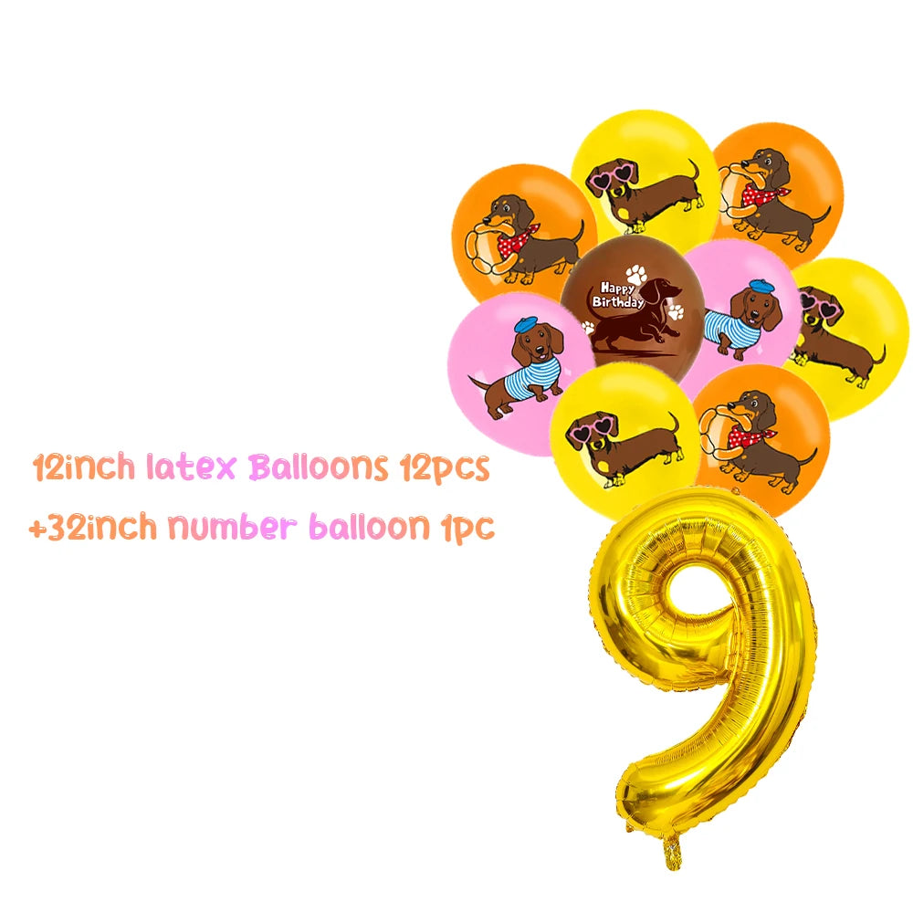 Cute Dachshund Theme Birthday Party Decorations Lovely Puppy Backdrop Cake Insert Banner Balloon Baby Shower Supplies Child Gift