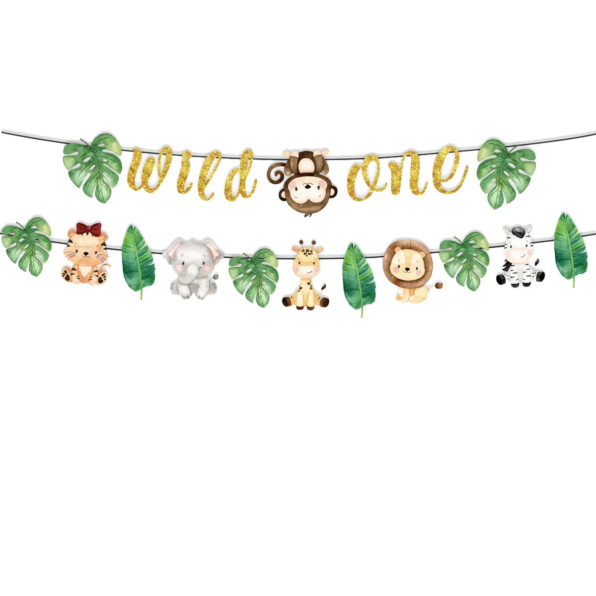 Jungle party Banner Garland Hanging swirls decor Jungle Wild One Birthday decor Safari Jungle Animals Birthday Party Decoration