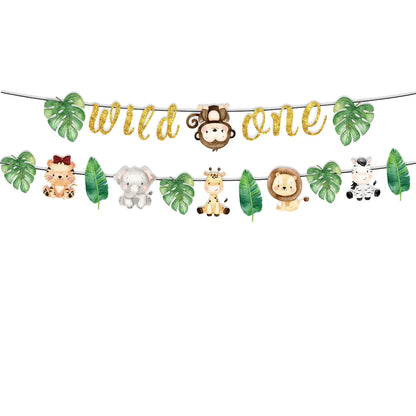 Jungle party Banner Garland Hanging swirls decor Jungle Wild One Birthday decor Safari Jungle Animals Birthday Party Decoration