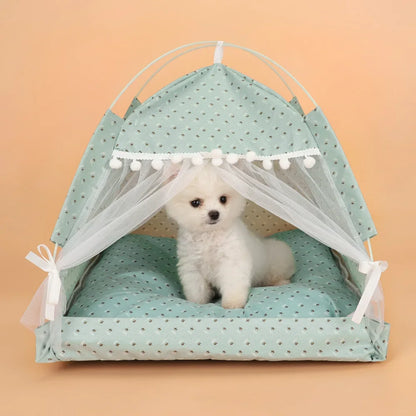 the PRINCESS PUPPY TENT - Pet Dog Tent House, Floral Print Enclosed Cat/Dog Tent Bed, Indoor Folding Portable Comfortable Kitten/Puppy Bed, Kennel for Small Pets