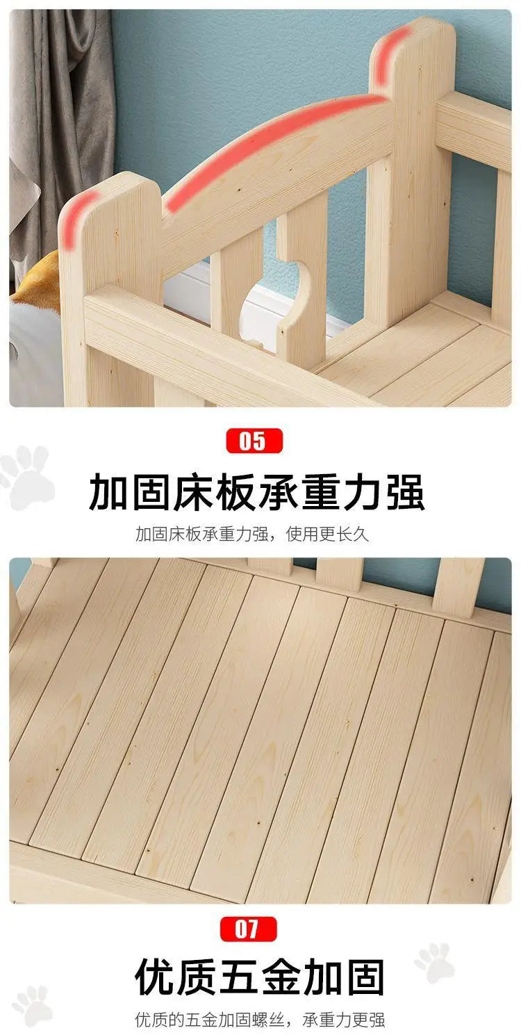 Kennel Solid Wood High and Low Bed Bunk Cat Nest Teddy Nest Dog Cot Cat Bed Dog Supplies Universal in All Seasons