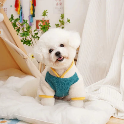 Pet Dog Four Legged Pants Dog Color Contrasting Jumpsuit Autumn and Winter Thick Lamb Fleece Four Leg Puppy Coat Bear Small Dog