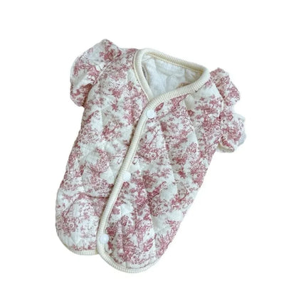 Pet Clothes Warm Winter Flying Sleeve Gauze Dog Parkas Home Clothing Small Dog Autumn and Winter Clothing Warm Floral Puppy Vest