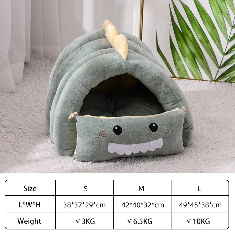 2 In1 Dinosaur Pet Dog House Foldable Cat for Small Dogs Bed Winter Warm Puppy Pads Sofa Removable Sleeping Kennel Nest Products