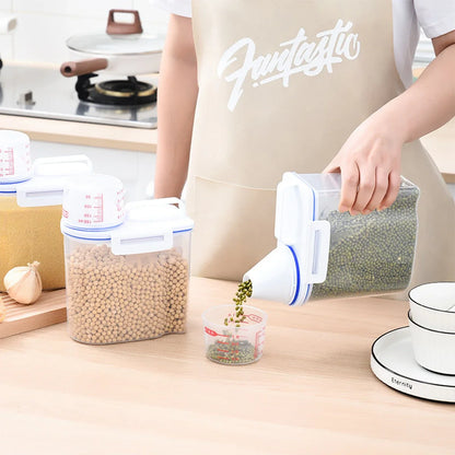 1.5L/2L Dog Cat Food Pail Plastic Storage Tank with Measuring Cup Container Moisture-proof Sealed Jar Pet Supplies Accessories