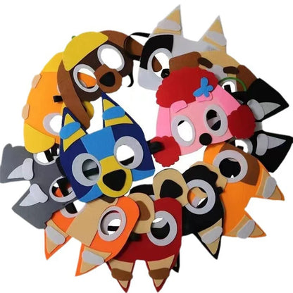 the CARTOON DOG BIRTHDAY - Blue Dog Theme Birthday Party, Cartoon Bluey Birthday Party Decoration Tablecloth Balloon Cake Stand Masks Tableware Kid Supplies