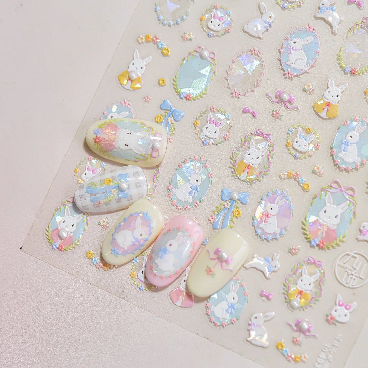 Graffiti Cat Claw Rabbit Bunny Bear Dog Flower Lovely Animal Fruit Dim Sum Candy Sunflower Adhesive 5D Nail Art Stickers Decal