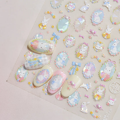 Graffiti Cat Claw Rabbit Bunny Bear Dog Flower Lovely Animal Fruit Dim Sum Candy Sunflower Adhesive 5D Nail Art Stickers Decal