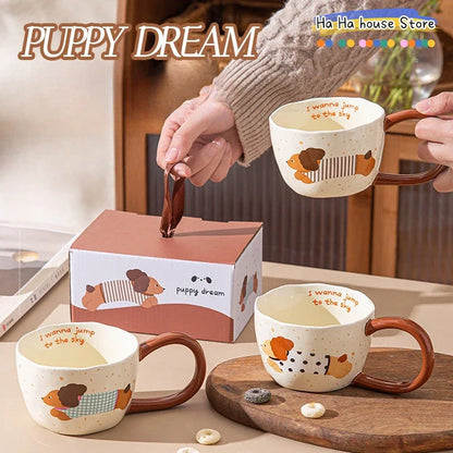 Sausage Puppy Breakfast Cute Ceramic Mug Creative Home Water Cup High Aesthetic Office Coffee Cup Milk Coffee Household Cup