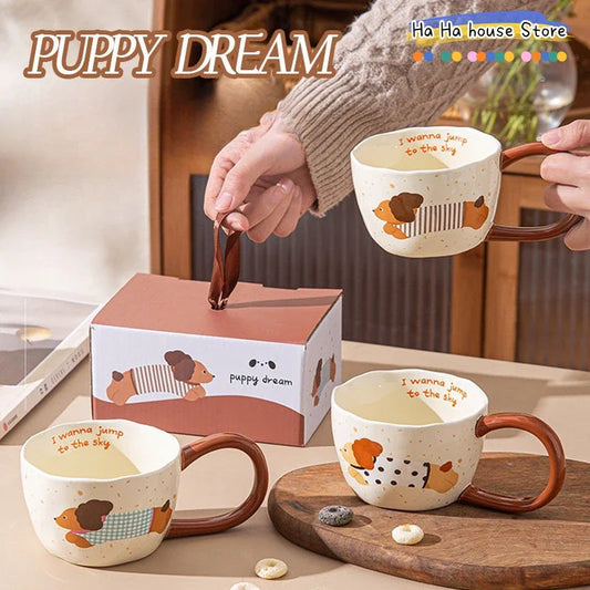 the PAWPUPPY DREAM MUG - Sausage Puppy Breakfast Cute Ceramic Mug, Creative Home Water Cup, High Aesthetic, Office Coffee Cup, Milk/Coffee Household Cup