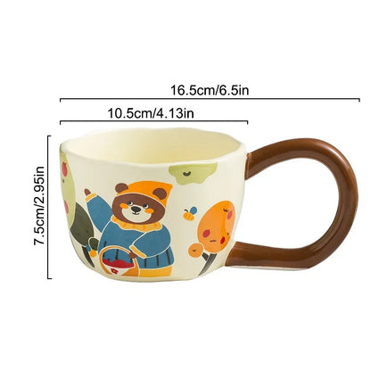 350ML Cartoon Hand Painted Bunny bear Coffee Cups Irregular Ceramic Mug Large Handle Home Office Milk Water Cup Kid's Gifts