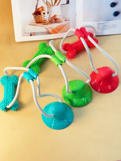 A TPR dog gnaws on a toy sucker bottom bone and grinds its teeth with a bite-resistant training stick