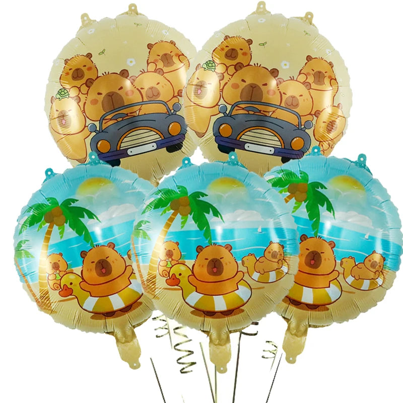 5pcs Cartoon Capybara Aluminium Film Balloon Set Cute Kapibala Children Birthday Party Decors Supplies Baby Shower Air Globos