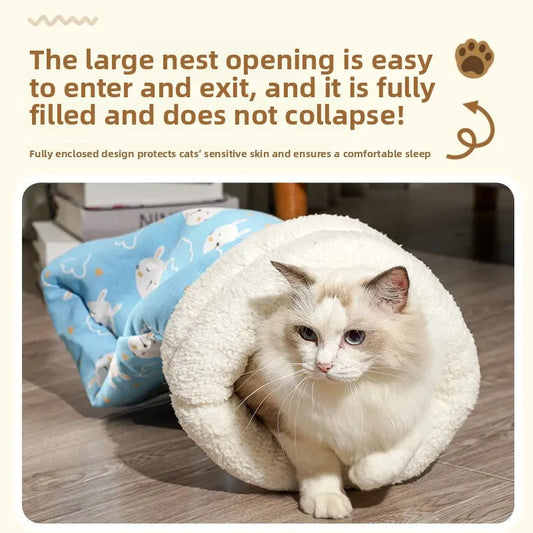 Cat Nest Winter Warmth Semi Enclosed Cat Sleeping Bag Nest Deep Sleep Designed for Cats Bedding Cat Mat Pet Universal